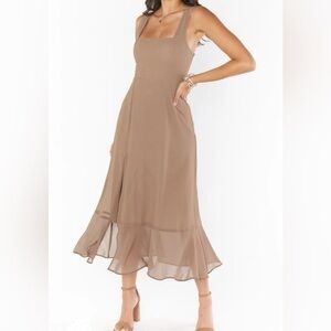 Show Me Your Mumu -Claire Midi Dress- Soft Beige Chiffon- Size Small-NWT